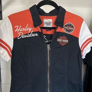 Authentic Harley Davidson Womens fitted shirt with patch work size Medium